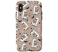 Cute Ghost Reading Books Retro Groovy Spooky Beige Pattern Coque pour iPhone X/XS