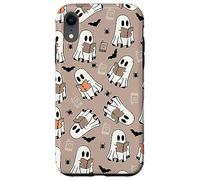 Cute Ghost Reading Books Retro Groovy Spooky Beige Pattern Coque pour iPhone XR