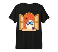 Cute Ghost with Binoculars Watching Halloween Spooky Season T-Shirt Haut de Gamme