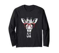 Cute Giraffe in Red Sunglasses Graphic T-Shirt Funny Animal Manche Longue