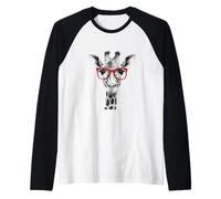 Cute Giraffe in Red Sunglasses Graphic T-Shirt Funny Animal Manche Raglan