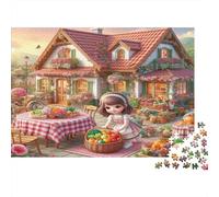Cute Girl Garden House Adult Jigsaws for Decompression: Girl Picking Fruit at Cottage Educational Game Challenge Wall Decoration 38x26cm/1000pcs