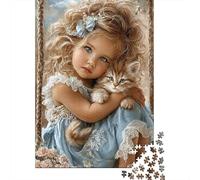 Cute Girl Hugging Kitten 1000 Piece Educational Game Donkey with Flower Crown for Adults Teens Premium 100% Recycled Board 38x26cm 1000pcs