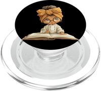 Cute Girl Open Book Reading Lover Graphic Lunettes Rondes PopSockets PopGrip pour MagSafe