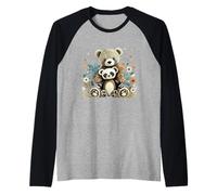 Cute Girls Teddy Bear and Ted Friend Floral Cottagecore Manche Raglan
