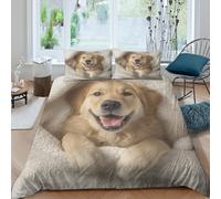 Cute golden puppy Parure de Lit Hypoallergique Microfibre 3 pièces Imprimé en 3D Soft fluffy pet style Ensemble De Literie avec Taie d'oreiller Ultra Douce for Garçons Filles Double（200x200cm）