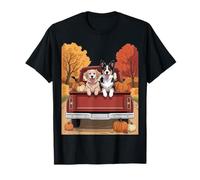 Cute Golden Retriever and Border Collie Fall Pumpkin Truck T-Shirt