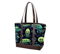 Cute Green Alien-45 Sac à main à bandoulière pour femme en cuir délavé doux et sacs à main durables, Multicolore 04, 33.8x12x31cm/13.3x4.7x12.2 in