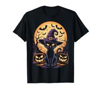 Cute Halloween Black Cat Witch Hat Pumpkin T-Shirt