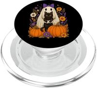 Cute Halloween Ghost Hugging Black Cat Floral PopSockets PopGrip pour MagSafe