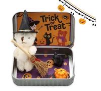 Cute Halloween Teddy Bear in a Box with Wizard Hat, Blanket, Broom, Pumpkin & Cat, Mini Witcher Teddy-Spooky Halloween Magic, Halloween's Teddy Bear in a Box for Trick Or Treat (Beige)