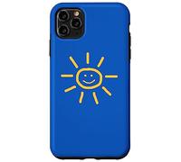 Cute Hand-Drawn Sun Drawing in Yellow on Blue Background Coque pour iPhone 11 Pro Max