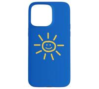 Cute Hand-Drawn Sun Drawing in Yellow on Blue Background Coque pour iPhone 15 Pro Max