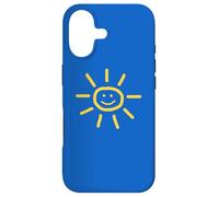 Cute Hand-Drawn Sun Drawing in Yellow on Blue Background Coque pour iPhone 17