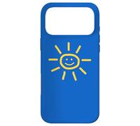Cute Hand-Drawn Sun Drawing in Yellow on Blue Background Coque pour iPhone 17 Pro Max