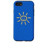 Cute Hand-Drawn Sun Drawing in Yellow on Blue Background Coque pour iPhone SE (2020) / 7/8