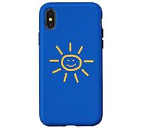Cute Hand-Drawn Sun Drawing in Yellow on Blue Background Coque pour iPhone X/XS