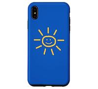Cute Hand-Drawn Sun Drawing in Yellow on Blue Background Coque pour iPhone XS Max