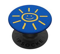 Cute Hand-Drawn Sun Drawing in Yellow on Blue Background PopSockets PopGrip Adhésif