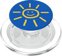 Cute Hand-Drawn Sun Drawing in Yellow on Blue Background PopSockets PopGrip pour MagSafe
