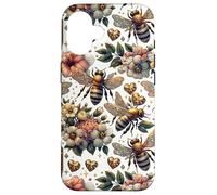 Cute Heart and Flower Pattern for Women with Honey Bees Coque pour iPhone 16