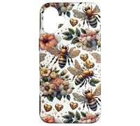 Cute Heart and Flower Pattern for Women with Honey Bees Coque pour iPhone 16 Plus