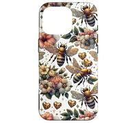Cute Heart and Flower Pattern for Women with Honey Bees Coque pour iPhone 16 Pro