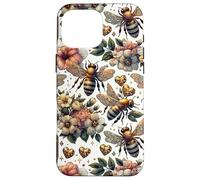 Cute Heart and Flower Pattern for Women with Honey Bees Coque pour iPhone 16 Pro Max