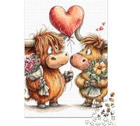 Cute Highland Cow Couple Puzzle 1000 Pièces Educa Jouet en Bois Divertissement Créatif Décoration Intérieure Jeu Éducatif Challenge Toy pour Adultes Et Enfants À Partir De 12 Ans 38x26cm/1000pcs