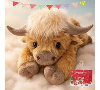Cute Highland Cow Cuddly Toy, 35/45/55cm Weighted Highland Cow for Anxiety, Highland Cows Stuffed Animal, Soft Comfort Plushie Highland Cattle Gift for Kids Adult, Machine Washable & Durable (35CM)