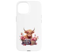 Cute Highland Cow Floral Flowers Country Heifer Farm Farmer Coque pour iPhone 15