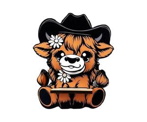 Cute Highland Cow Glasses Holder - Wooden Desk Eyeglass Display Stand, Decorative Spectacle Organizer Statue, Desktop Storage Accessory Equipment | For Home Office Bedroom Shelf Table Decorati