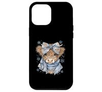 Cute Highland Cow with Blue Bow Winter Snowflake Design Coque pour iPhone 12 Pro Max