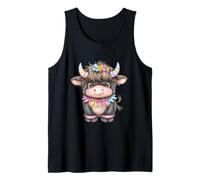 Cute Highland Cow with Rainbow Horns Kawaii Baby Cow Flower Débardeur