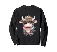 Cute Highland Cow with Rainbow Horns Kawaii Baby Cow Flower Sweatshirt