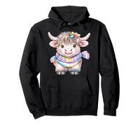 Cute Highland Cow with Rainbow Scarf - Kawaii Baby Cow Sweat à Capuche