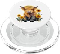 Cute Highland Cow with Sunflowers Country Heifer Farm Farmer PopSockets PopGrip pour MagSafe