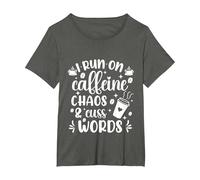 Cute I Run on Coffee Chaos and Cuss Words Coffeeholic T-Shirt, Femme Grandes Tailles, Asphalte, 5X