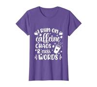 Cute I Run on Coffee Chaos and Cuss Words Coffeeholic T-Shirt, Femme, Violet Chiné, XS