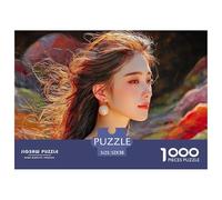 Cute Idol Long Hair Flowing in The Wind 1000 Pcs Carton Extra-épais Lot de Puzzles Red-Haired Fantasy Woman Stimulant Et Éducatif Jeu Familial Puzzles pour Adultes Et Enfants 52x38cm/1000pcs