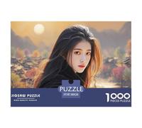 Cute Idol Long Hair Flowing in The Wind 1000 Pièces Carton Premium Coffret De Puzzles Beautiful Woman Anti-Stress Défi Unique Puzzles pour Adultes Et Enfants 38x26cm/1000pcs