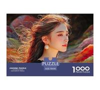 Cute Idol Long Hair Flowing in The Wind 1000 Pièces Carton Premium Coffret De Puzzles Red-Haired Fantasy Woman Anti-Stress Défi Unique Puzzles pour Adultes Et Enfants 70x50cm/1000pcs