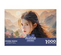 Cute Idol Long Hair Flowing in The Wind 1000 Pièces Carton Premium Lot de Puzzles Elegant Girl Anti-Stress Jeu Créatif Puzzles pour Adultes Et Enfants 38x26cm/1000pcs