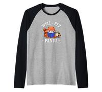 Cute Kawaii Cartoon Kids Reading Books Well Red Panda Lover Manche Raglan