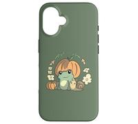 Cute Kawaii Fall Cottagecore Aesthetic Frog with Pumpkin Coque pour iPhone 16