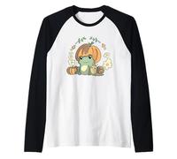 Cute Kawaii Fall Cottagecore Aesthetic Frog with Pumpkin Manche Raglan