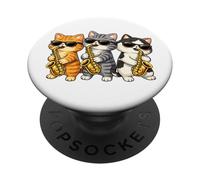 Cute Kawaii Kitten Saxophone Trio Music Lovers PopSockets PopGrip Adhésif