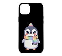 Cute Kawaii Penguin Rainbow Beanie Scarf Winter Coque pour iPhone 14 Plus