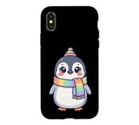 Cute Kawaii Penguin Rainbow Beanie Scarf Winter Coque pour iPhone X/XS