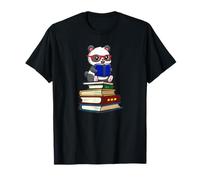 Cute Kids Girls Womens Kawaii Glasses Reading Books Panda T-Shirt